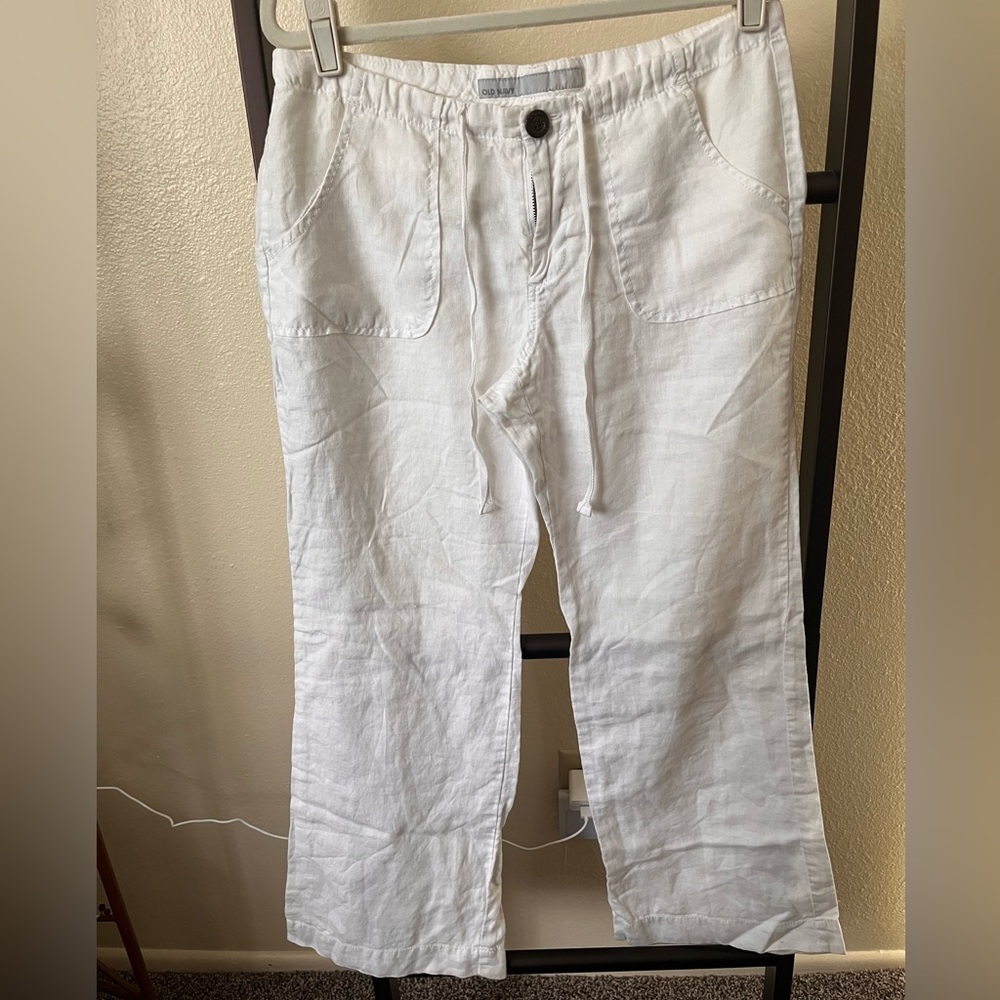 Old Navy White Straight Leg Linen-Blend Pants